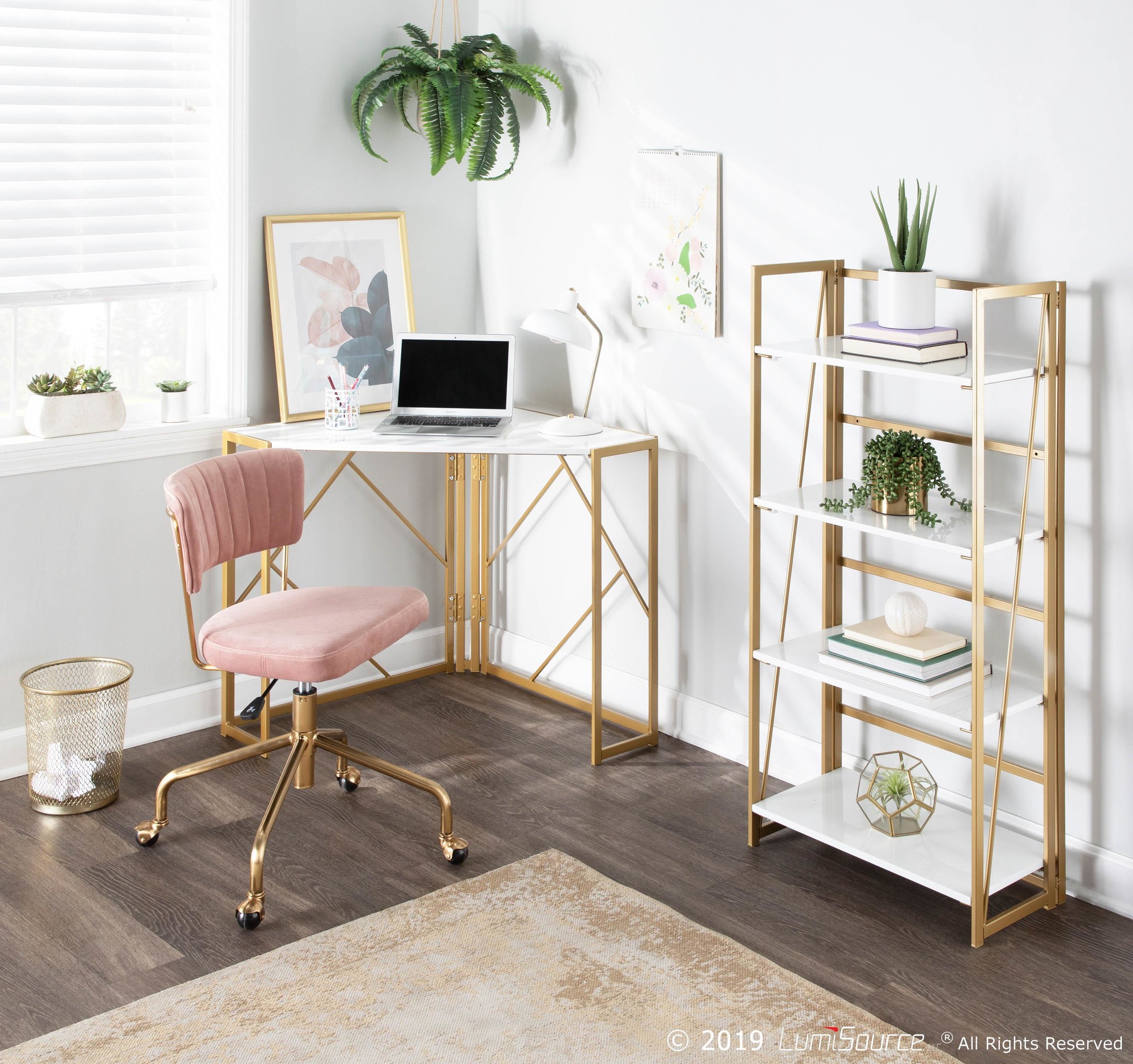 gold and white corner desk